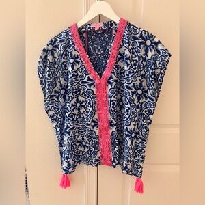 Lilly Pulitzer Blue and Pink Patterned Kaftan Top